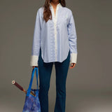 ARAMINTA JAMES - Club Cotton Shirt - Light Blue Stripe
