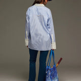 ARAMINTA JAMES - Club Cotton Shirt - Light Blue Stripe