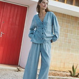 INDI & COLD - Denim Effect Pants - Tejano