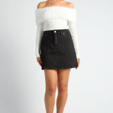 Cora Denim Mini Skirt - Washed Black