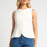 Celeste Button Tank - White
