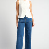 Celeste Button Tank - White