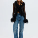 BUBISH - Gigi Sheer Feather Blouse - Black