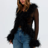BUBISH - Gigi Sheer Feather Blouse - Black