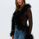 BUBISH - Gigi Sheer Feather Blouse - Black