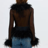 BUBISH - Gigi Sheer Feather Blouse - Black