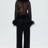 BUBISH - Gigi Sheer Feather Blouse - Black