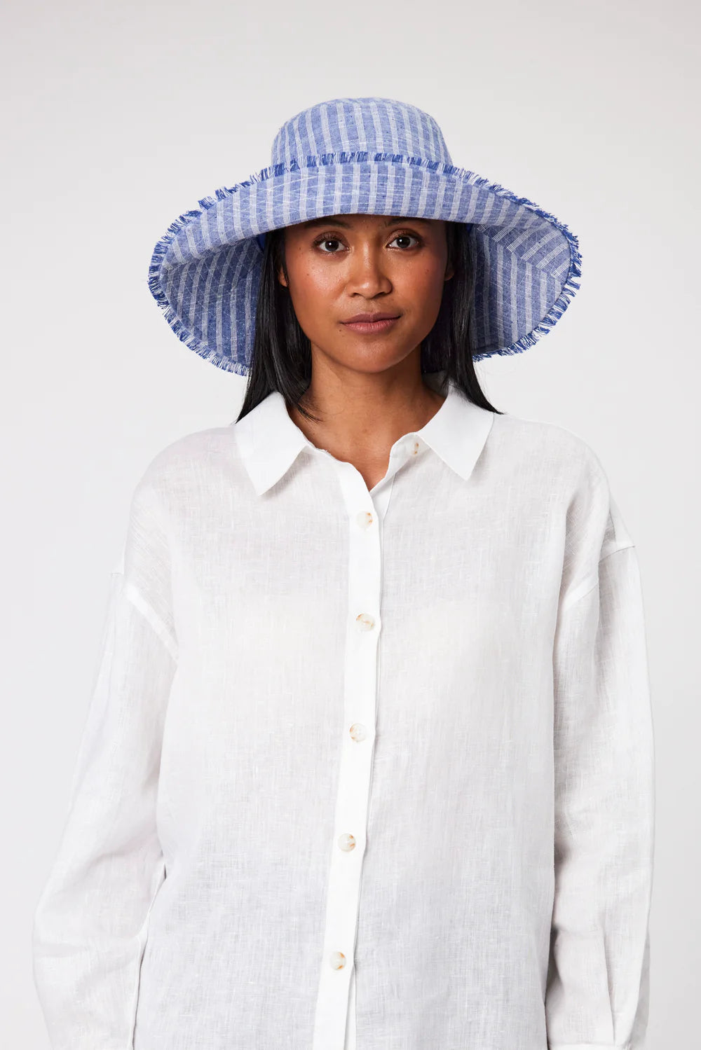 Marlow - Linen Bucket Hat - Denim Stripe