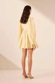 SHONA JOY - Limon Long Sleeve Mini Dress - Lemonade