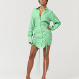 SUBOO - Halley Rouched Mini Shirt Dress - Apple Green
