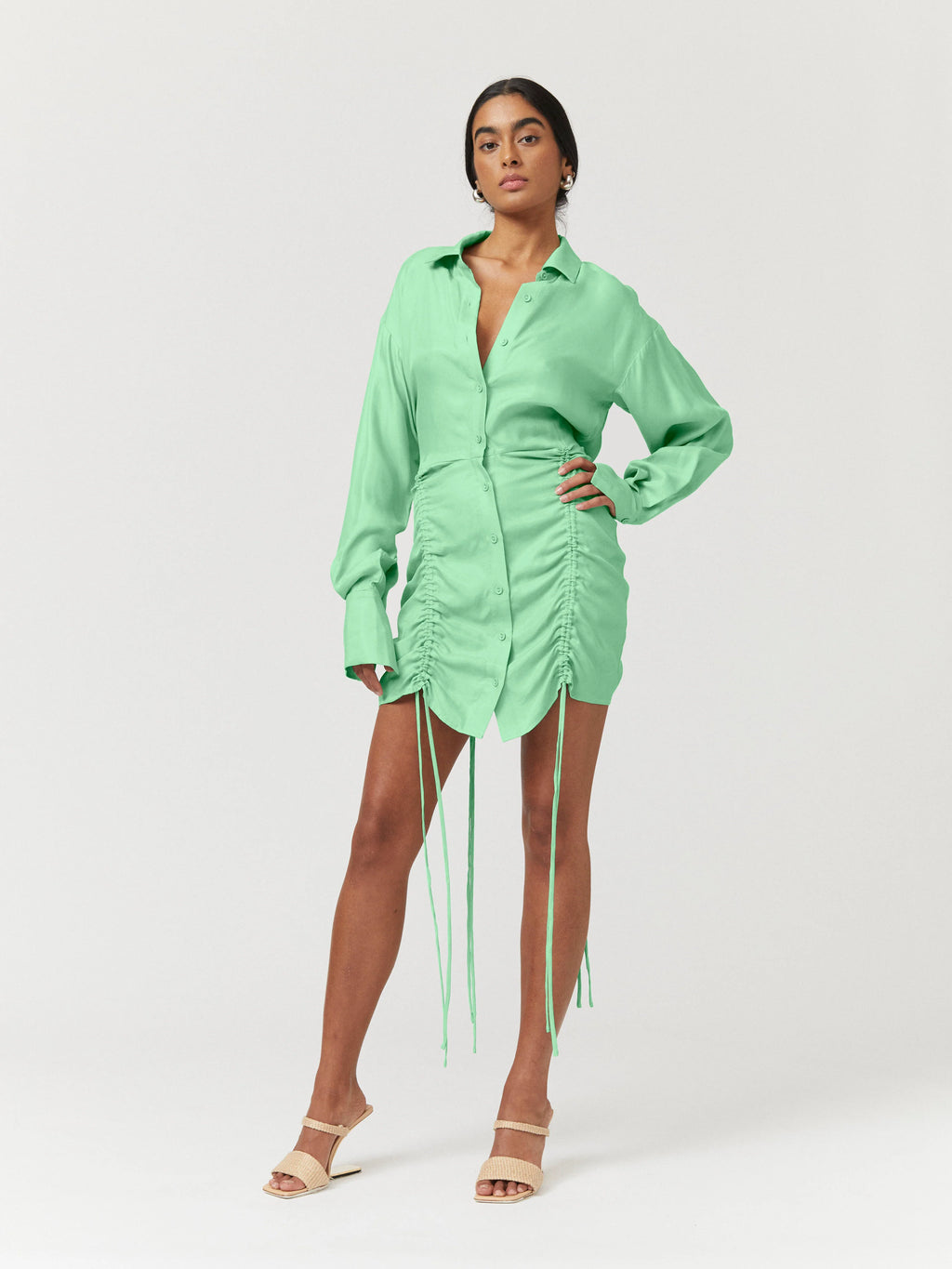 Suboo - Halley Rouched Mini Shirt Dress - Apple Green