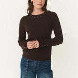 ROWIE - Emaline Stud Merino Knit Top - Dark Cocoa