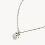 BY CHARLOTTE - Crystal Lotus Heart Padlock Necklace | Silver