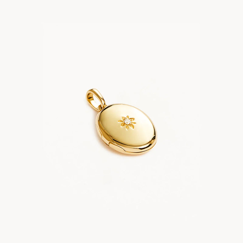 By Charlotte - Rounded Lotus Locket Pendant - Gold