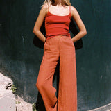 ROWIE - Carlotta Linen Wide Leg Pants - Paprika Stripe