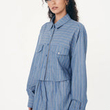 ROWIE - Cole Stripe Crop Shirt - Lagoon