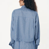 ROWIE - Cole Stripe Crop Shirt - Lagoon