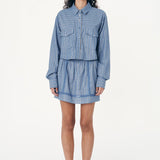 ROWIE - Cole Stripe Crop Shirt - Lagoon