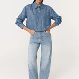 ROWIE - Cole Stripe Crop Shirt - Lagoon