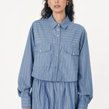 ROWIE - Cole Stripe Crop Shirt - Lagoon