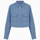 ROWIE - Cole Stripe Crop Shirt - Lagoon