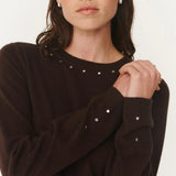 ROWIE - Emaline Stud Merino Knit Top - Dark Cocoa