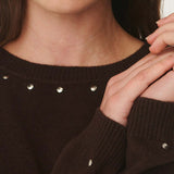 ROWIE - Emaline Stud Merino Knit Top - Dark Cocoa