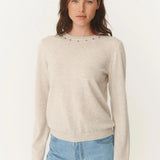 ROWIE - Emaline Stud Merino Knit Top - Oat Marle