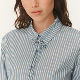 ROWIE - Frankie Tie Long Sleeve Shirt - Dusty Blue Stripe