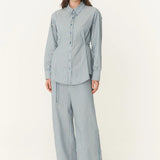 ROWIE - Frankie Tie Long Sleeve Shirt - Dusty Blue Stripe