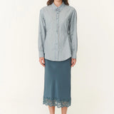 ROWIE - Frankie Tie Long Sleeve Shirt - Dusty Blue Stripe