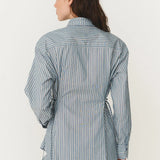 ROWIE - Frankie Tie Long Sleeve Shirt - Dusty Blue Stripe