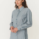 ROWIE - Frankie Tie Long Sleeve Shirt - Dusty Blue Stripe