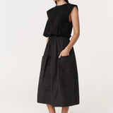 ROWIE - Jessica Organic Midi Dress - Tonal Noir