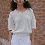 ROWIE - Loretta Pointelle Knit Top - Bone