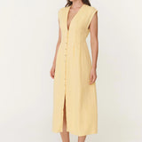 ROWIE - Mira Linen Midi Dress - Lemon