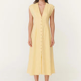 ROWIE - Mira Linen Midi Dress - Lemon