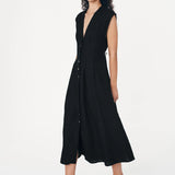 ROWIE - Mira Linen Midi Dress - Noir