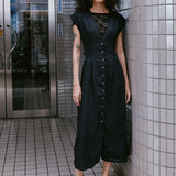 ROWIE - Mira Linen Midi Dress - Noir