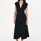 ROWIE - Mira Linen Midi Dress - Noir