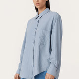 ROWIE - Ramona Silk Long Sleeve Shirt - Periwinkle
