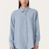 ROWIE - Ramona Silk Long Sleeve Shirt - Periwinkle
