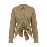 ROWIE - Ramona Tie Back Shirt - Olive Stone