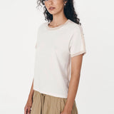 ROWIE - Raina Contrast Knit Tee - Oat Milk