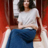 ROWIE - Raina Contrast Knit Tee - Oat Milk