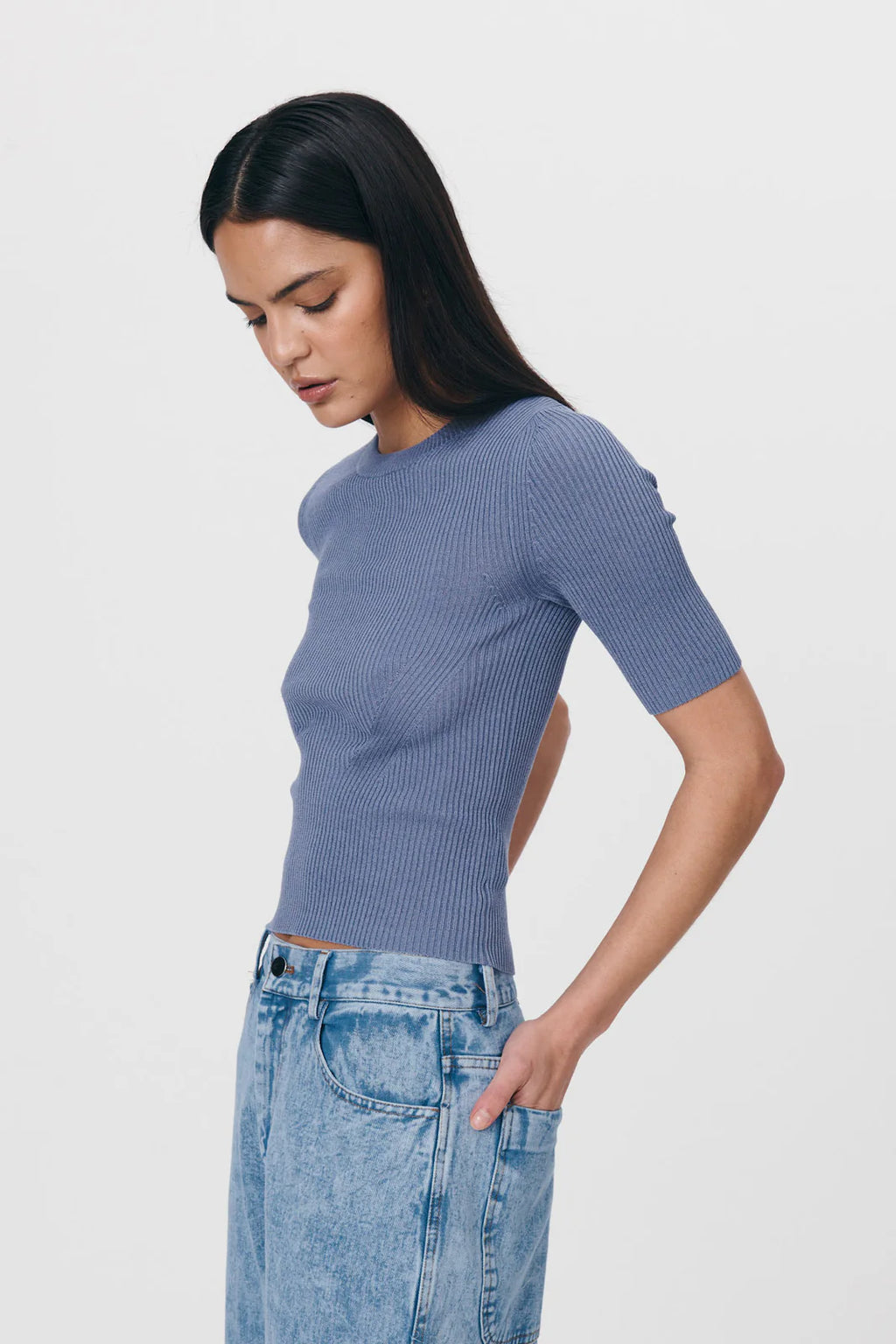 ROWIE - Stanley Knit Tee - Silver Blue