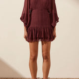 SHONA JOY - Marquis Rouched Panelled Mini Dress - Deep Wine