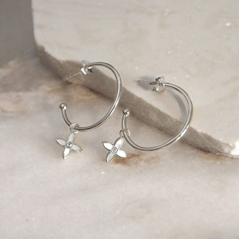 Murkani - Medium Clover Hoop Earrings - Sterling Silver