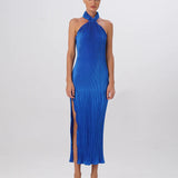 L'IDÉE - Soiree Pleated Halter Gown - Moroccan Blue