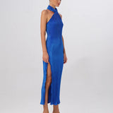 L'IDÉE - Soiree Pleated Halter Gown - Moroccan Blue
